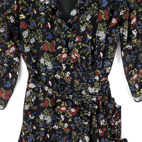 Madewell Ruffled Wrap Dress Size Medium Sheer-Sleeve in Finch Floral - Picture 15 of 16